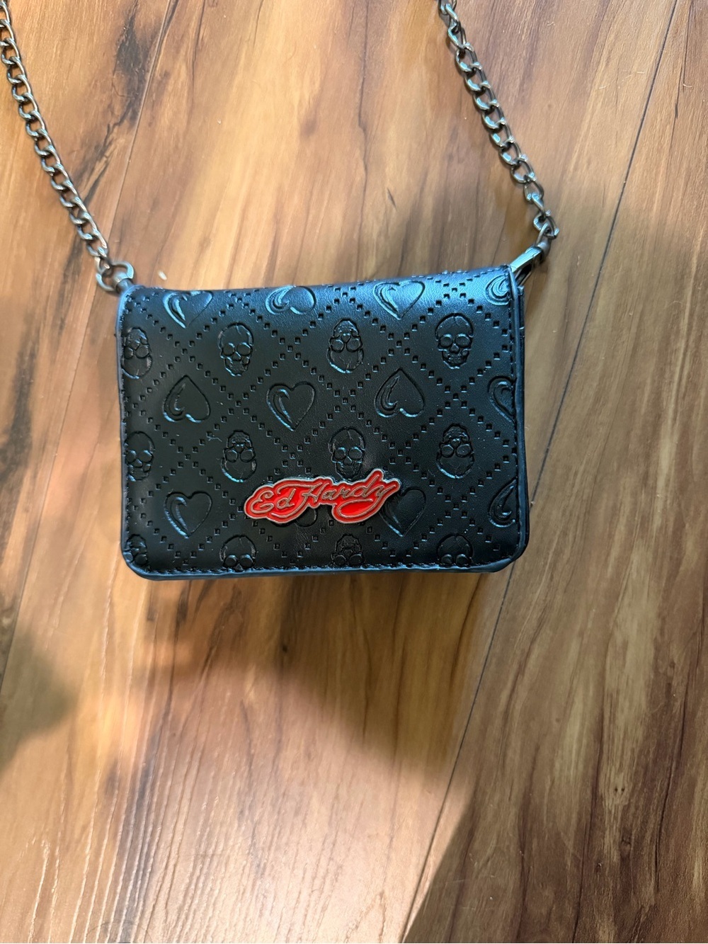 Ed Hardy Black Crossbody with Red Logo Accent